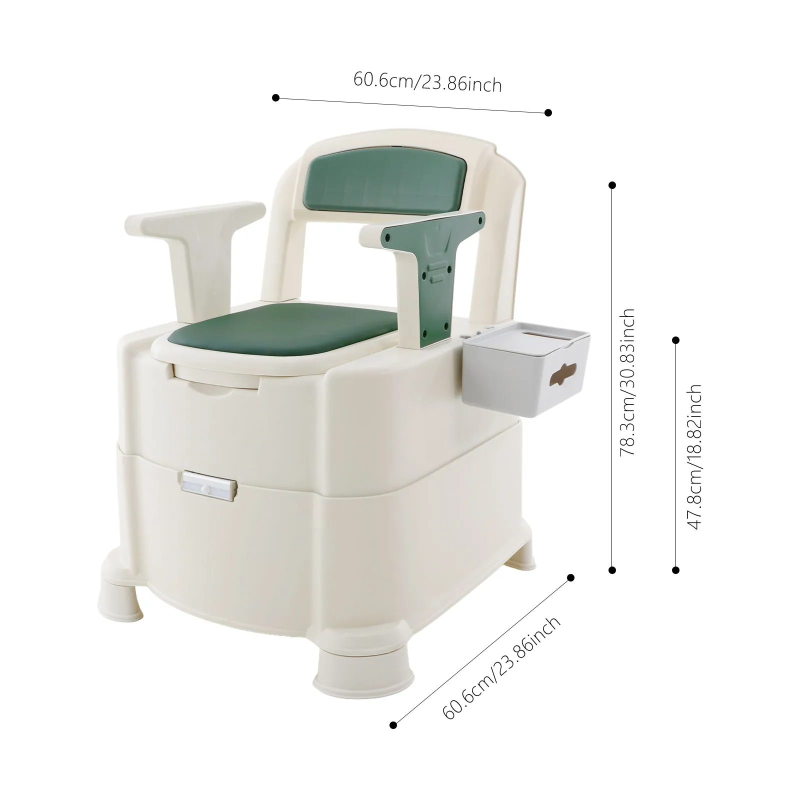 Green Bedside Commode Chair Portable Toilet with Armrests Induction Night Light Dual Black Inner Buckets Bedroom Squat Toilet Dual Use 100kg Load Capacity Anti-Odor Slow-Close Seat for Elderly Disabled Pregnant Home Bathroom RV Camping