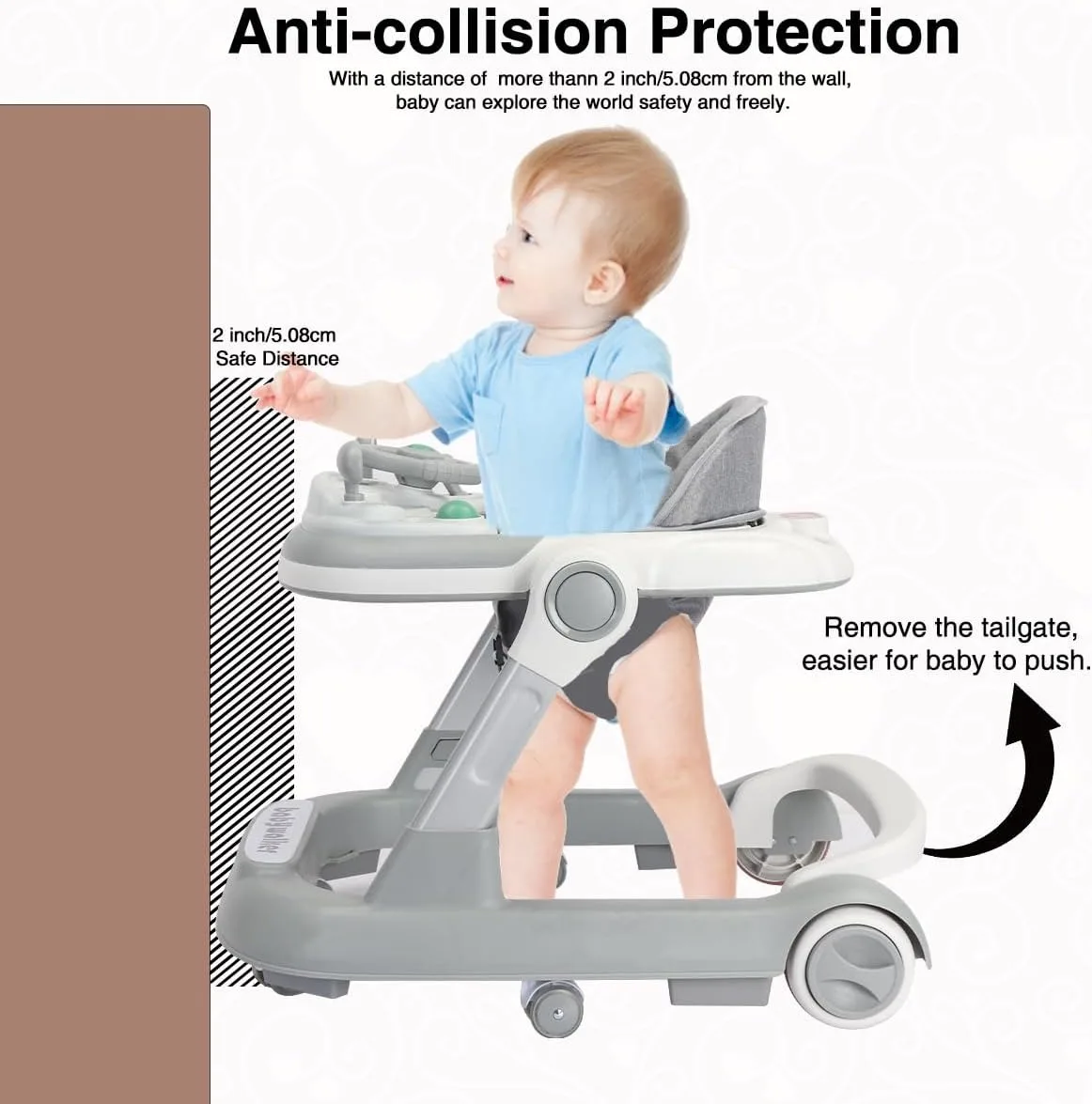 Activity 2‑in‑1 Baby Push Walker for Toddlers, Removable Feeding Tray and Music Tray (No Battery Included) Baby Walker