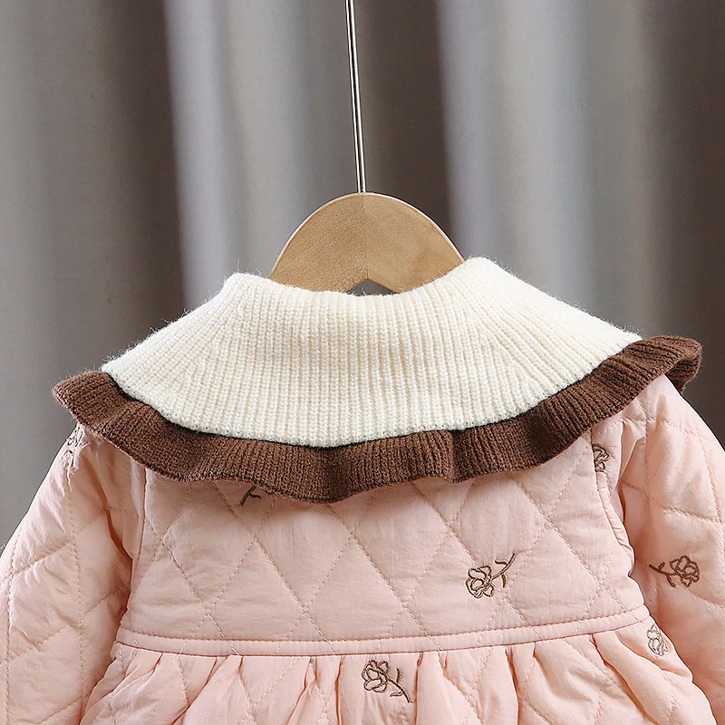 Winter Children Girl Coat Warm Thick Fleece Infant Girl Clothes Doll Collar Kid Jacket Flower Bag Elegant Toddler Outwear A1355