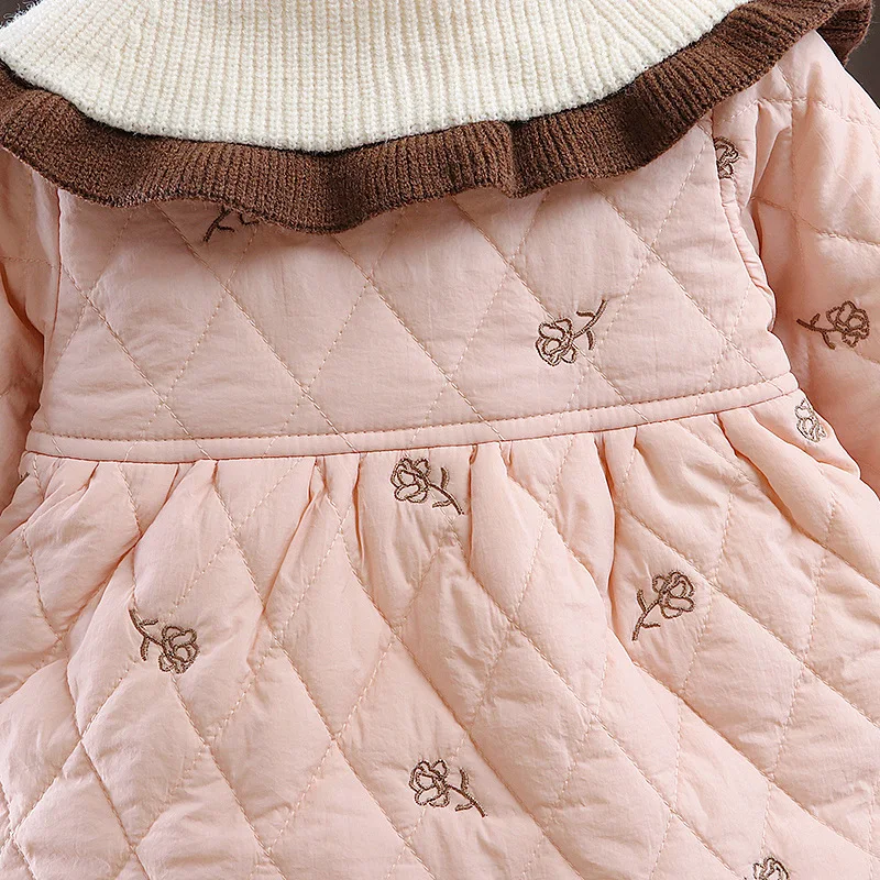 Winter Children Girl Coat Warm Thick Fleece Infant Girl Clothes Doll Collar Kid Jacket Flower Bag Elegant Toddler Outwear A1355