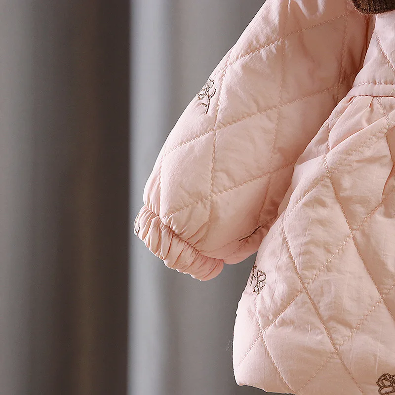 Winter Children Girl Coat Warm Thick Fleece Infant Girl Clothes Doll Collar Kid Jacket Flower Bag Elegant Toddler Outwear A1355