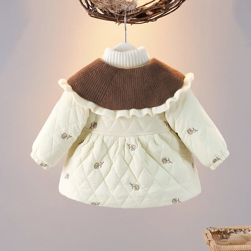 Winter Children Girl Coat Warm Thick Fleece Infant Girl Clothes Doll Collar Kid Jacket Flower Bag Elegant Toddler Outwear A1355