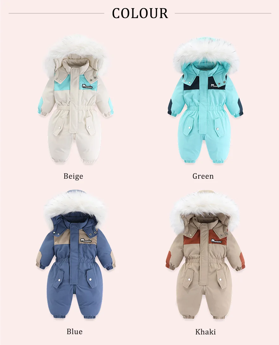 -30 Degree Winter Baby Clothes Overalls Outwear Suits For Infants Baby Ski Suit Thick Baby Jumpsuit Waterproof Hooded For Girls