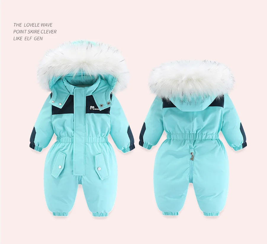-30 Degree Winter Baby Clothes Overalls Outwear Suits For Infants Baby Ski Suit Thick Baby Jumpsuit Waterproof Hooded For Girls