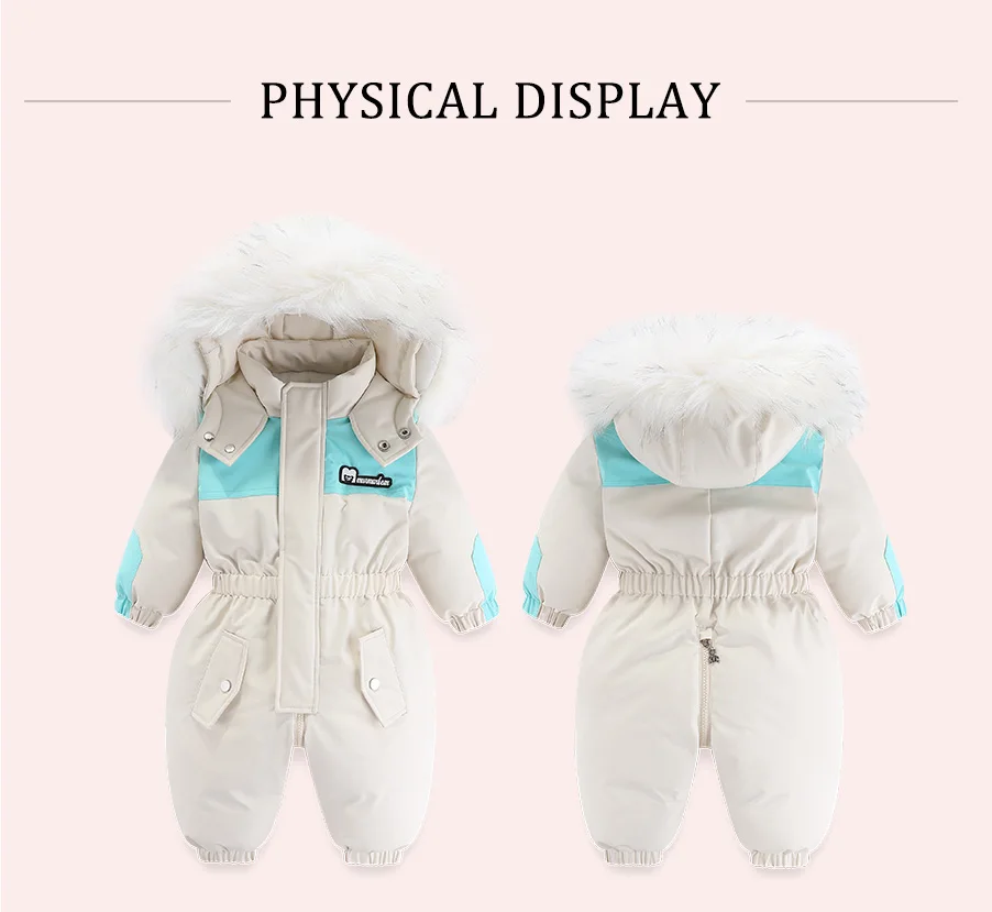 -30 Degree Winter Baby Clothes Overalls Outwear Suits For Infants Baby Ski Suit Thick Baby Jumpsuit Waterproof Hooded For Girls