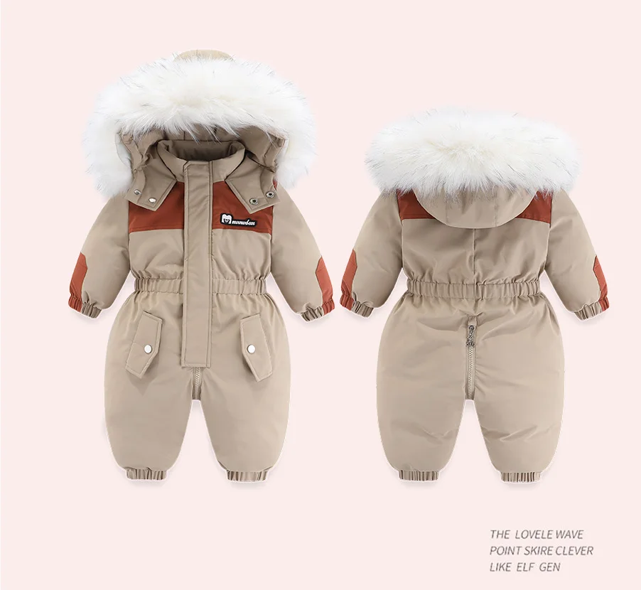 -30 Degree Winter Baby Clothes Overalls Outwear Suits For Infants Baby Ski Suit Thick Baby Jumpsuit Waterproof Hooded For Girls