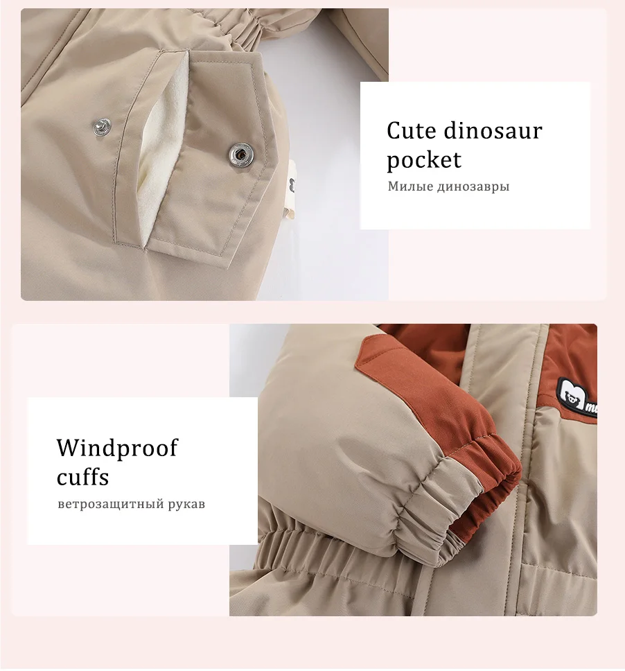 -30 Degree Winter Baby Clothes Overalls Outwear Suits For Infants Baby Ski Suit Thick Baby Jumpsuit Waterproof Hooded For Girls