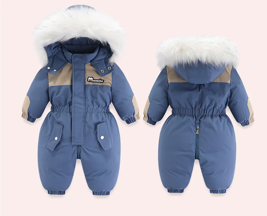-30 Degree Winter Baby Clothes Overalls Outwear Suits For Infants Baby Ski Suit Thick Baby Jumpsuit Waterproof Hooded For Girls