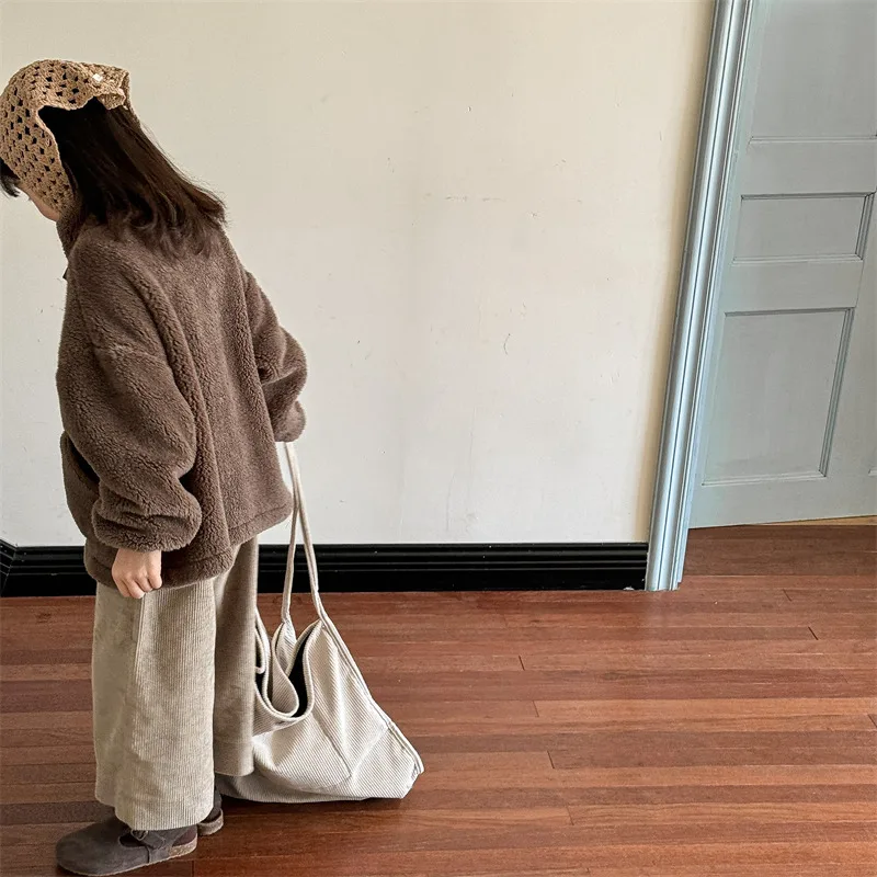 2025 Winter New Children Long Sleeve Warm Plush Coat Plus Velvet Thick Girls Zipper Jacket Baby Solid Fleece Coat Kids Clothes