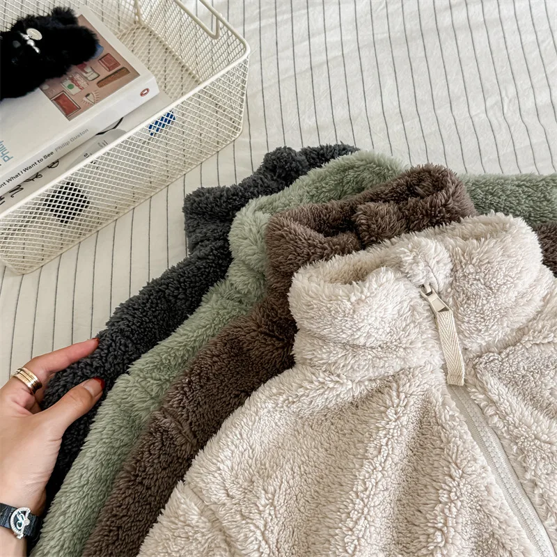 2025 Winter New Children Long Sleeve Warm Plush Coat Plus Velvet Thick Girls Zipper Jacket Baby Solid Fleece Coat Kids Clothes