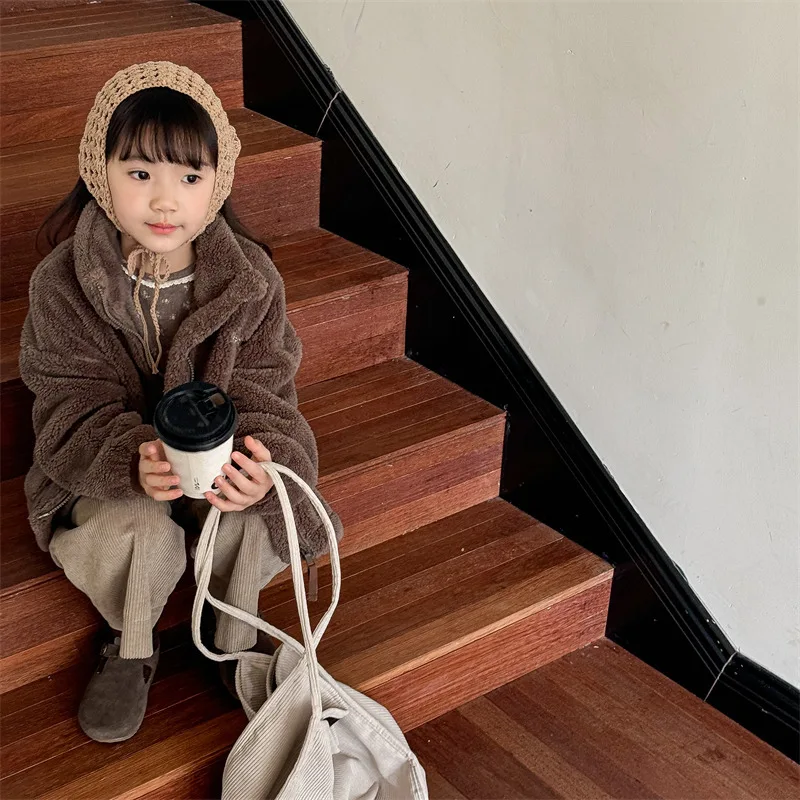 2025 Winter New Children Long Sleeve Warm Plush Coat Plus Velvet Thick Girls Zipper Jacket Baby Solid Fleece Coat Kids Clothes