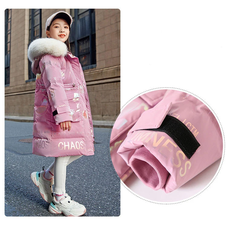 5 to14 Years Girls Down Jacket Winter Keep Warm Long Style Parka Hooded Zipper Fur Collar Girls Outerwear Christmas Kids Clothes