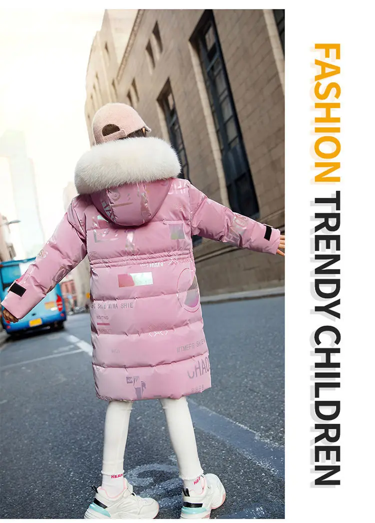 5 to14 Years Girls Down Jacket Winter Keep Warm Long Style Parka Hooded Zipper Fur Collar Girls Outerwear Christmas Kids Clothes
