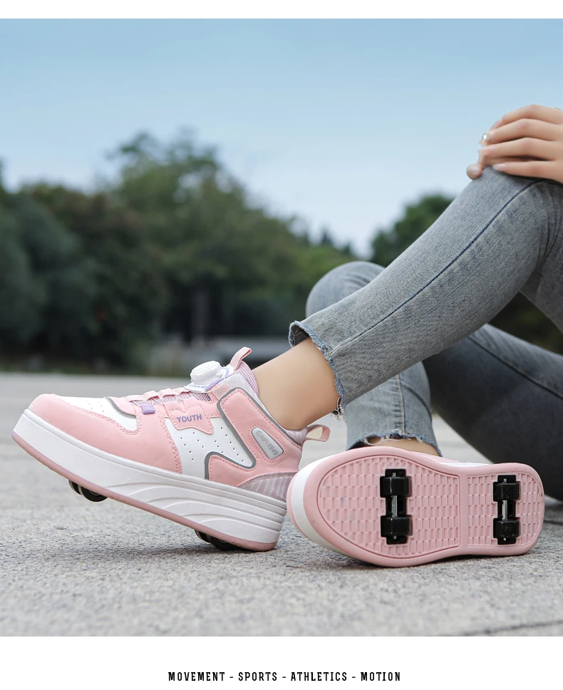 Students Children's Shoes Four Wheel Light Shoes Boys Invisible Roller Shoes Large Size Outdoor Sports Walking Shoes Women