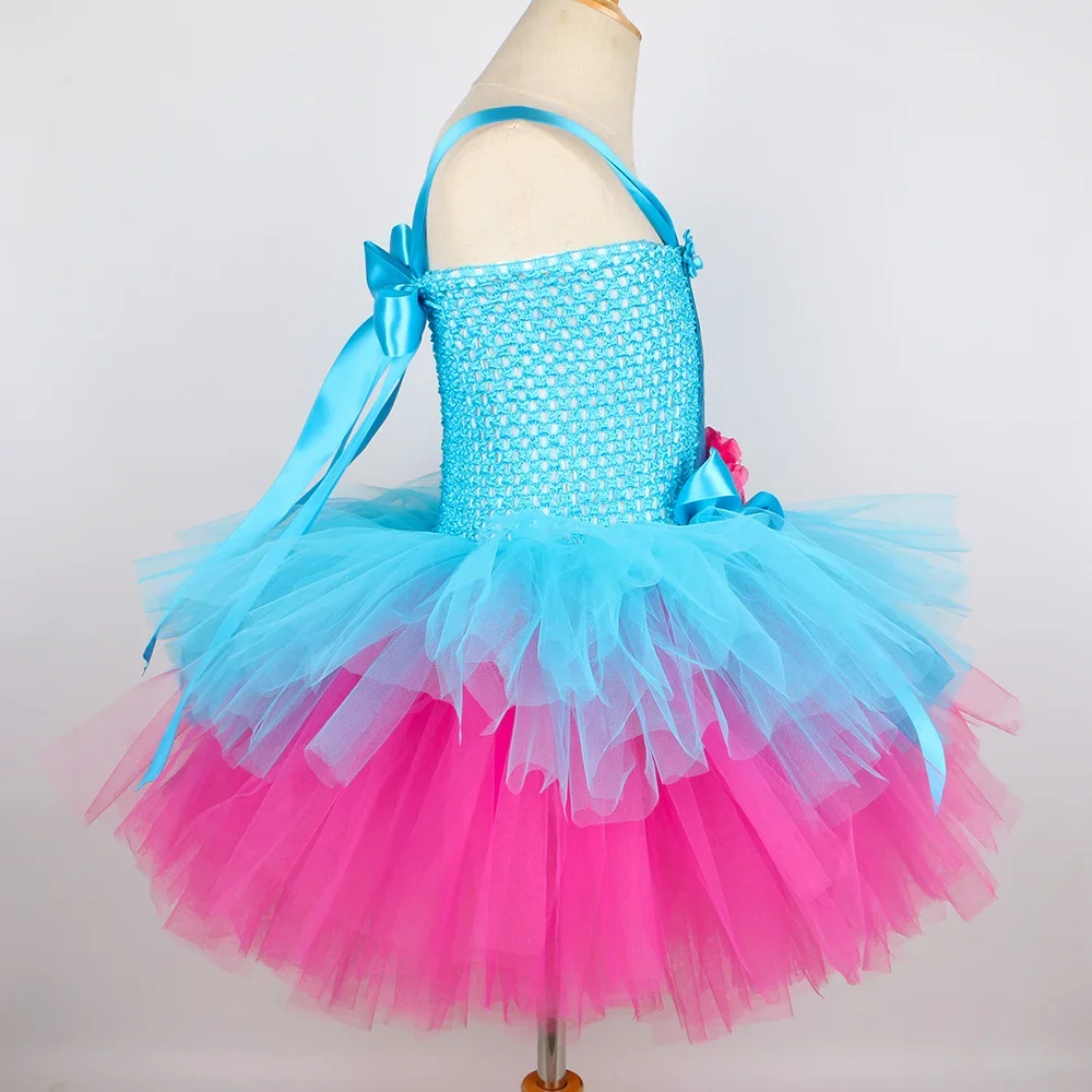 Poppy Trolls Tutu Dress Costume for Girls Birthday Party Princess Dress Up Clothes Toddler Kids Halloween Carnival Costumes
