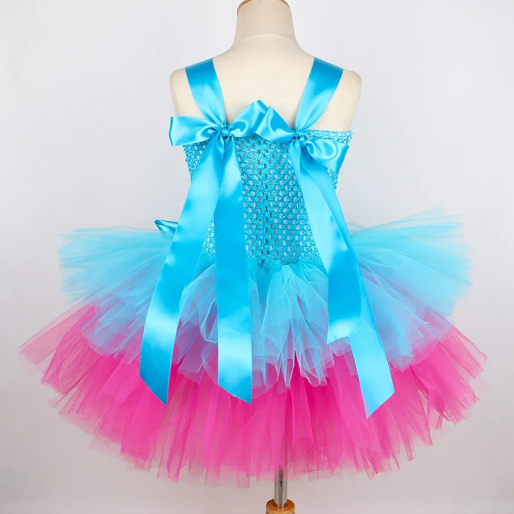 Poppy Trolls Tutu Dress Costume for Girls Birthday Party Princess Dress Up Clothes Toddler Kids Halloween Carnival Costumes