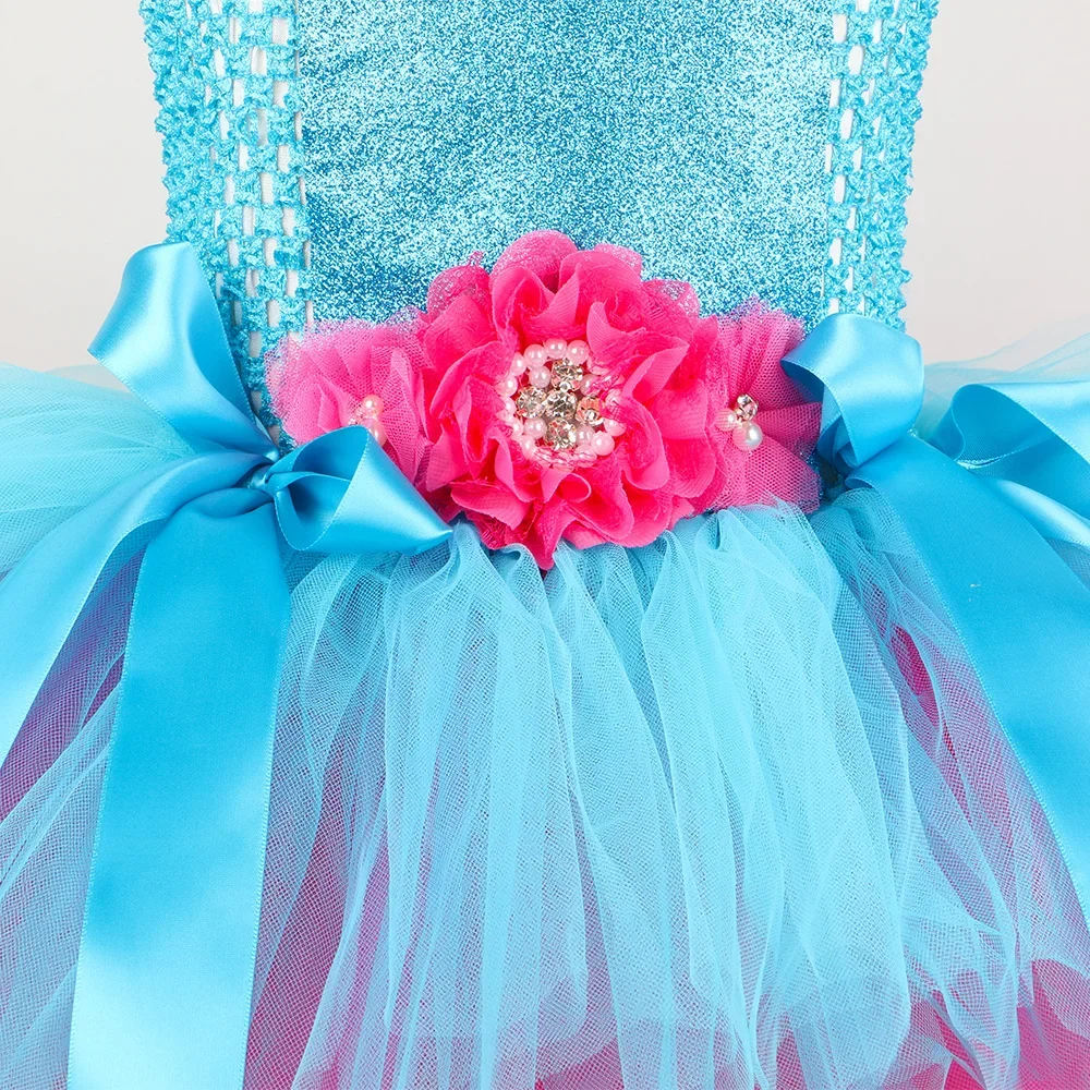 Poppy Trolls Tutu Dress Costume for Girls Birthday Party Princess Dress Up Clothes Toddler Kids Halloween Carnival Costumes