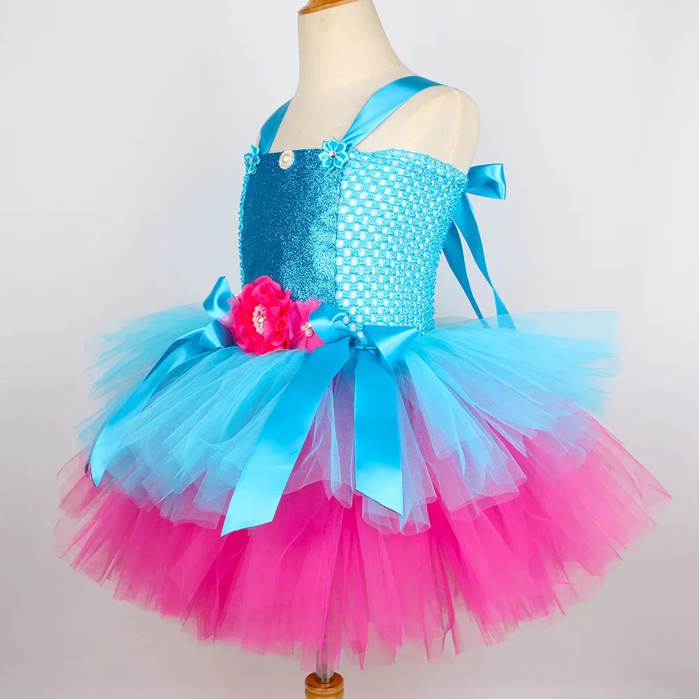 Poppy Trolls Tutu Dress Costume for Girls Birthday Party Princess Dress Up Clothes Toddler Kids Halloween Carnival Costumes