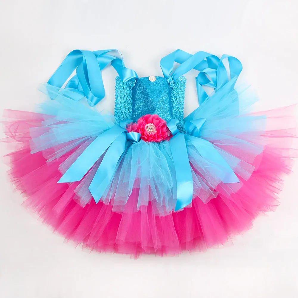 Poppy Trolls Tutu Dress Costume for Girls Birthday Party Princess Dress Up Clothes Toddler Kids Halloween Carnival Costumes
