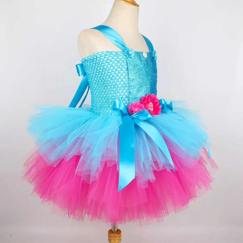 Poppy Trolls Tutu Dress Costume for Girls Birthday Party Princess Dress Up Clothes Toddler Kids Halloween Carnival Costumes