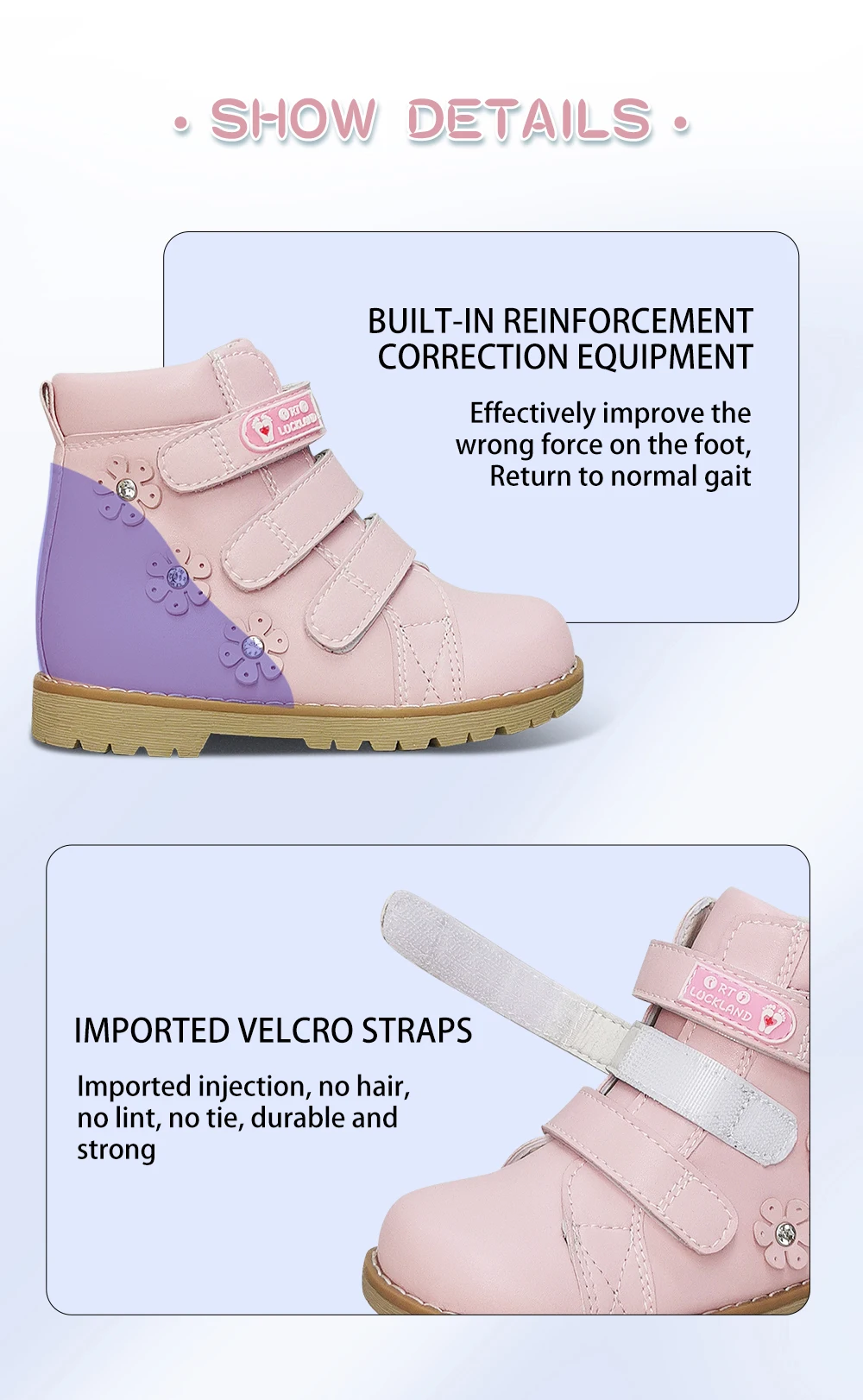 Winter Children Pink Shoes Orthopedic Boots For Kids Casual Luxury Ankle Booties With Rhinestone Flower Leather School Footwear