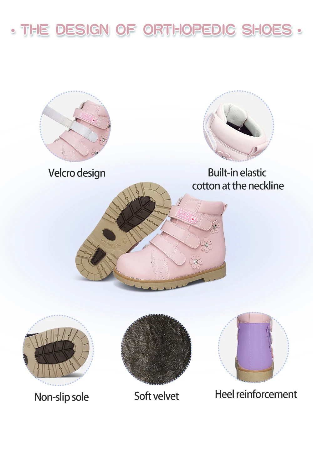 Winter Children Pink Shoes Orthopedic Boots For Kids Casual Luxury Ankle Booties With Rhinestone Flower Leather School Footwear