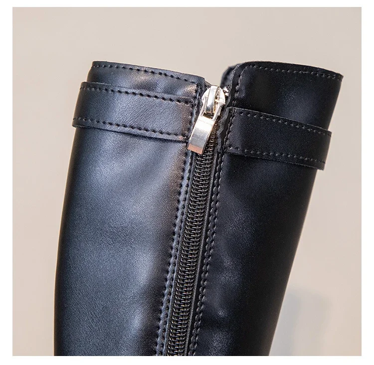 Winter Kids Fashion Boots Black School Girls Catwalk Boots Matte PU Non-slip Children Causal Cotton Boots Long High Versatile