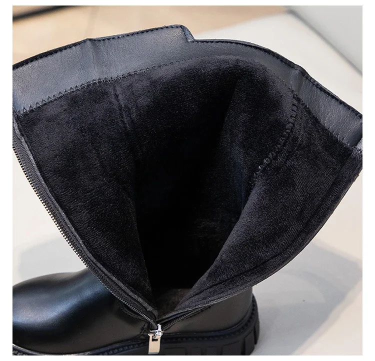 Winter Kids Fashion Boots Black School Girls Catwalk Boots Matte PU Non-slip Children Causal Cotton Boots Long High Versatile