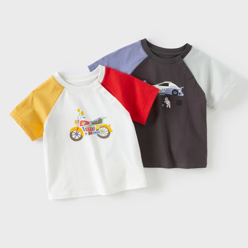 Dave Bella Summer T-shirt for Boys Casual Short Sleeve Tops Children Car Printed Cotton T-shirt Casual Kids Clothes DB2251530