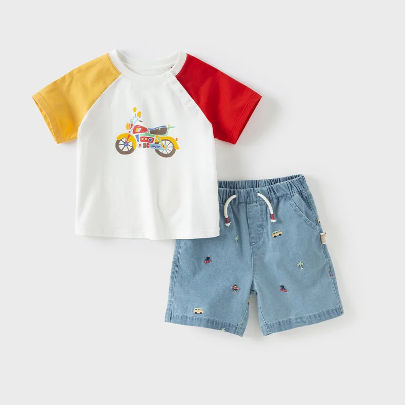 Dave Bella Summer T-shirt for Boys Casual Short Sleeve Tops Children Car Printed Cotton T-shirt Casual Kids Clothes DB2251530