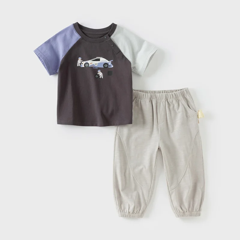 Dave Bella Summer T-shirt for Boys Casual Short Sleeve Tops Children Car Printed Cotton T-shirt Casual Kids Clothes DB2251530