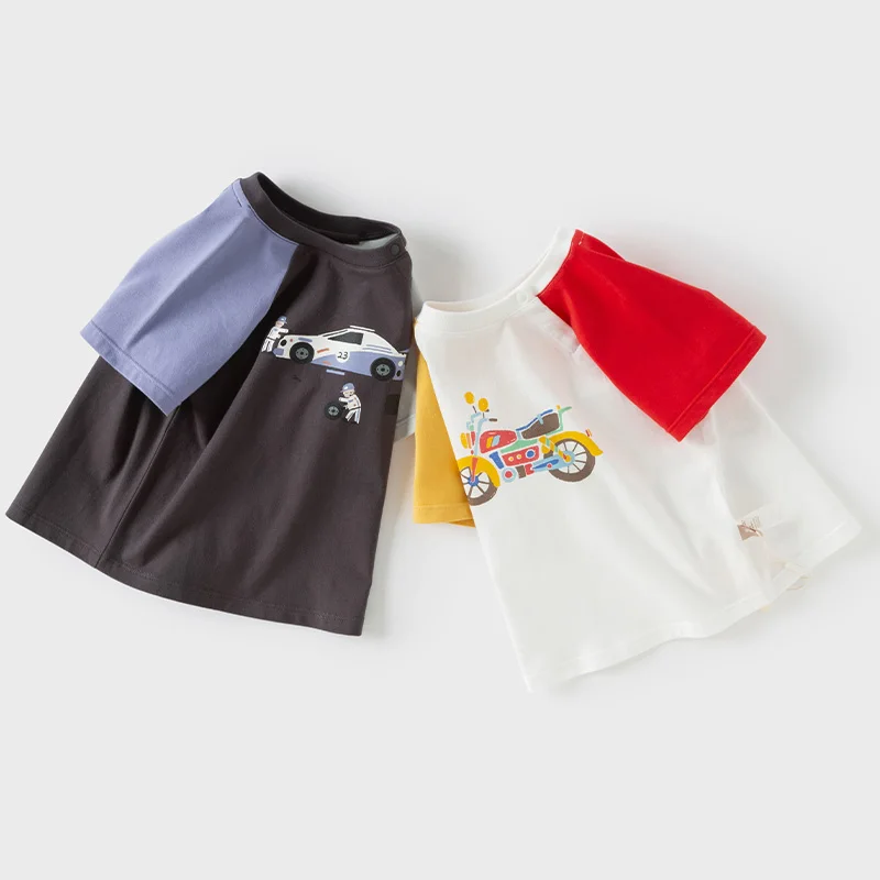 Dave Bella Summer T-shirt for Boys Casual Short Sleeve Tops Children Car Printed Cotton T-shirt Casual Kids Clothes DB2251530