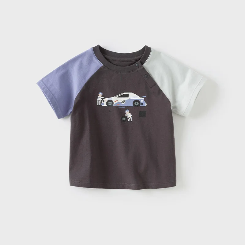 Dave Bella Summer T-shirt for Boys Casual Short Sleeve Tops Children Car Printed Cotton T-shirt Casual Kids Clothes DB2251530