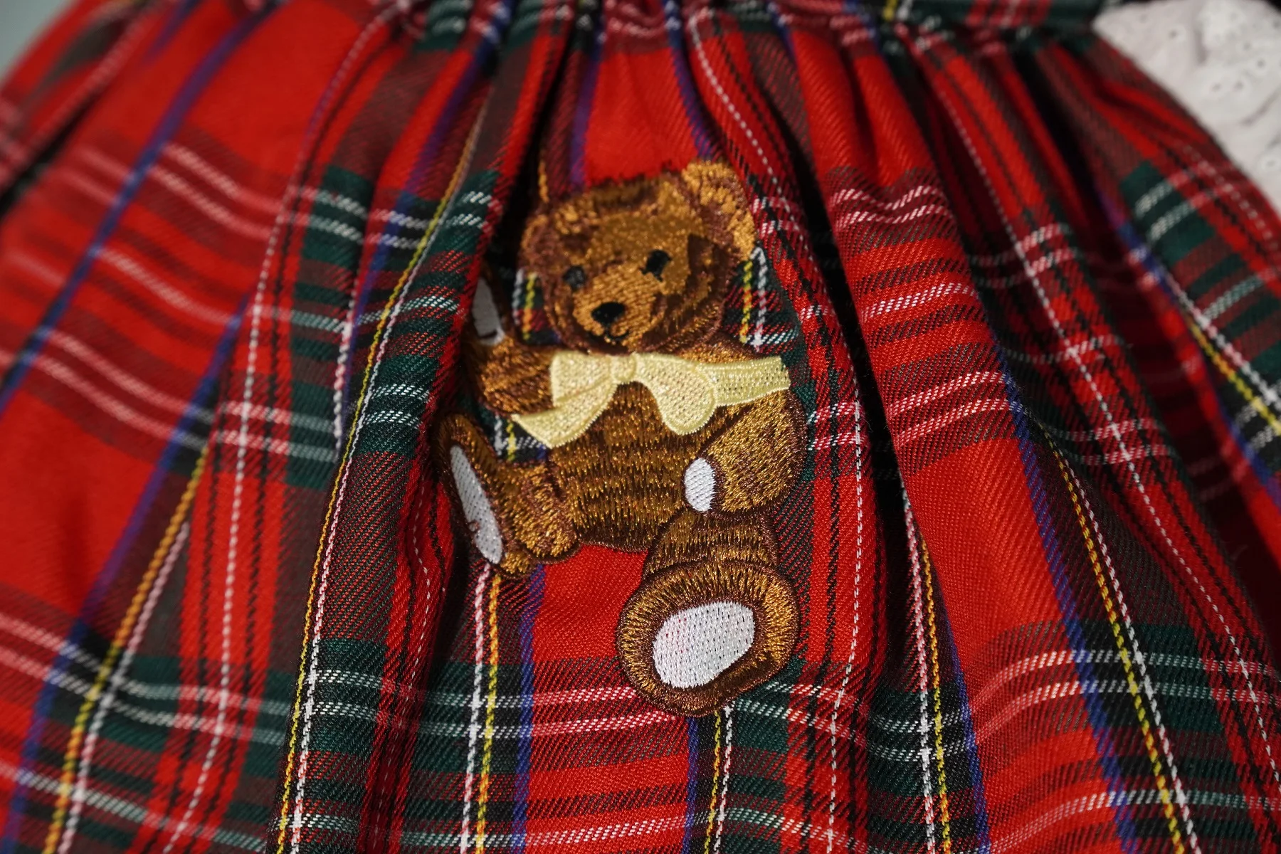 0-12Y Baby Girl Autumn Winter Red Velvet Plaid Bear Embroidery Vintage Spanish Princess Ball Gown Dress for Eid Christmas C62
