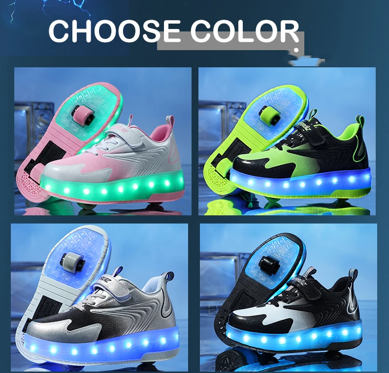 Kids Sneakers USB Recharge Light Up Skates Shoes Boys Girls Casual Skateboarding Shoe Roller Skate Outdoor Sports Shoes With LED