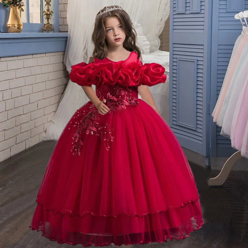 New 2026 Wedding Girl Long Dress Suitable for 8-12-Year-Old Christmas Girl's Clothing Sloppy Birthday Ball Night Dress