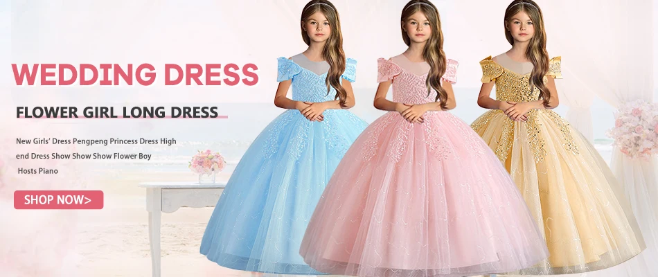 New 2026 Wedding Girl Long Dress Suitable for 8-12-Year-Old Christmas Girl's Clothing Sloppy Birthday Ball Night Dress