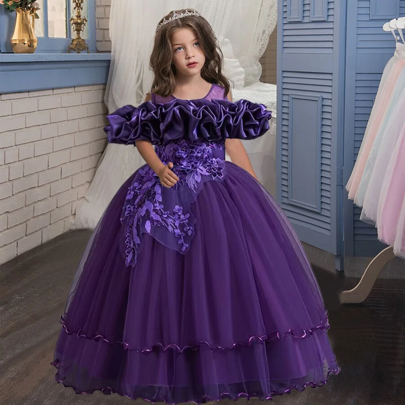 New 2026 Wedding Girl Long Dress Suitable for 8-12-Year-Old Christmas Girl's Clothing Sloppy Birthday Ball Night Dress