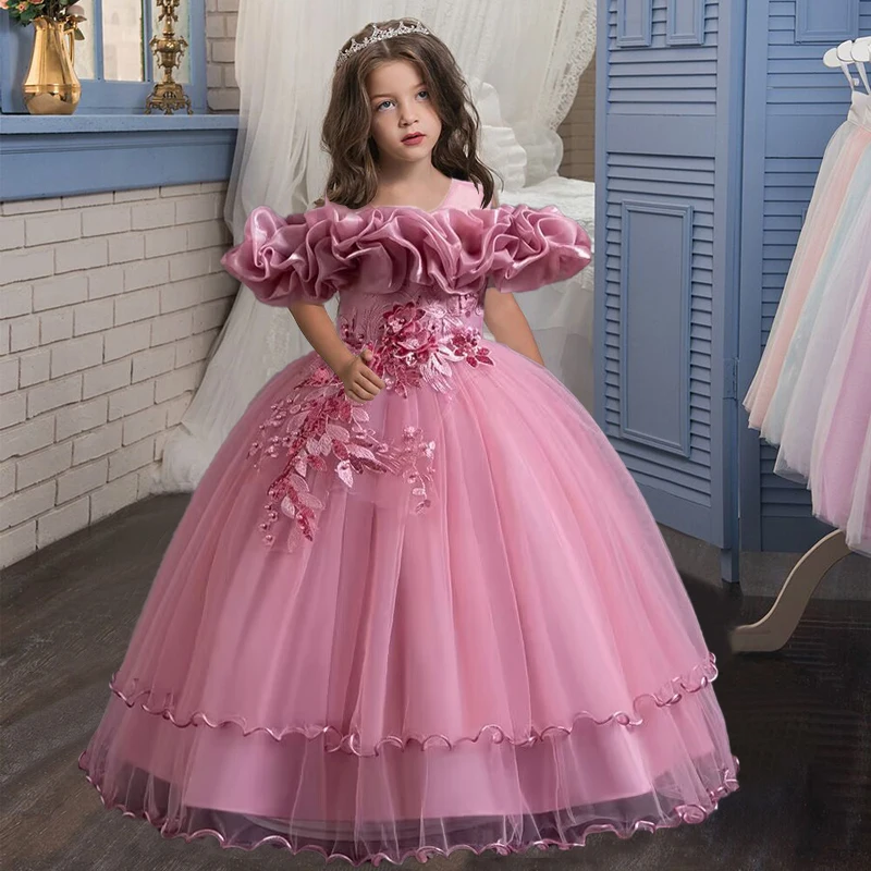 New 2026 Wedding Girl Long Dress Suitable for 8-12-Year-Old Christmas Girl's Clothing Sloppy Birthday Ball Night Dress