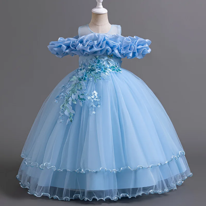 New 2026 Wedding Girl Long Dress Suitable for 8-12-Year-Old Christmas Girl's Clothing Sloppy Birthday Ball Night Dress