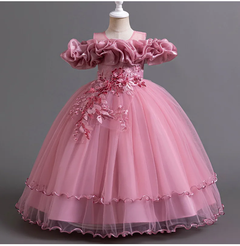 New 2026 Wedding Girl Long Dress Suitable for 8-12-Year-Old Christmas Girl's Clothing Sloppy Birthday Ball Night Dress