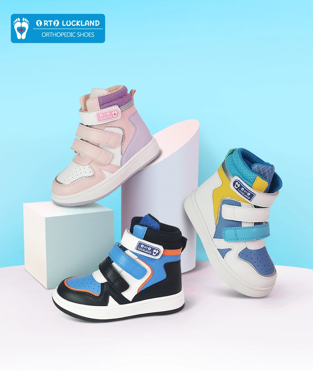 ORTOLUCKLAND Children Sneakers Orthopedic Shoes For Kid Casual Lenther Mesh Toddler Boy Girl Running Trainer Footwear Size 24-36