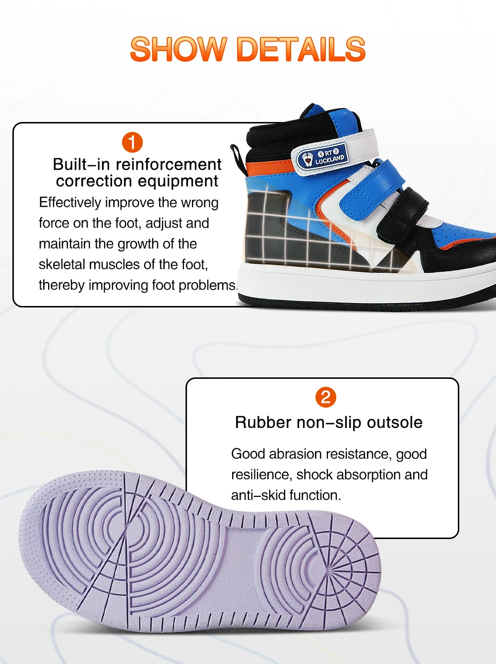 ORTOLUCKLAND Children Sneakers Orthopedic Shoes For Kid Casual Lenther Mesh Toddler Boy Girl Running Trainer Footwear Size 24-36