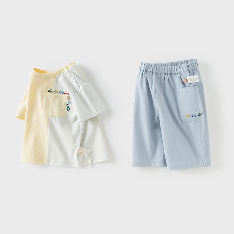 Dave Bella Boys' Pants Set Baby Fashion Casual Top Shorts Two-Piece Set Summer Children's Thin Clothing Outdoor DB2251992