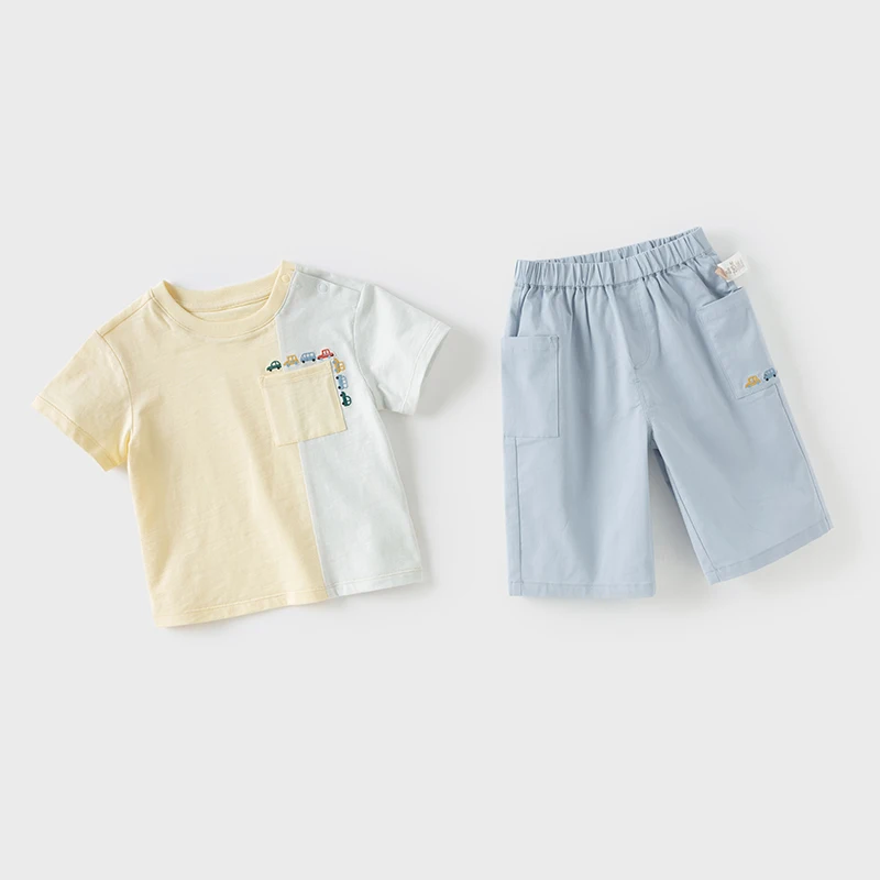 Dave Bella Boys' Pants Set Baby Fashion Casual Top Shorts Two-Piece Set Summer Children's Thin Clothing Outdoor DB2251992