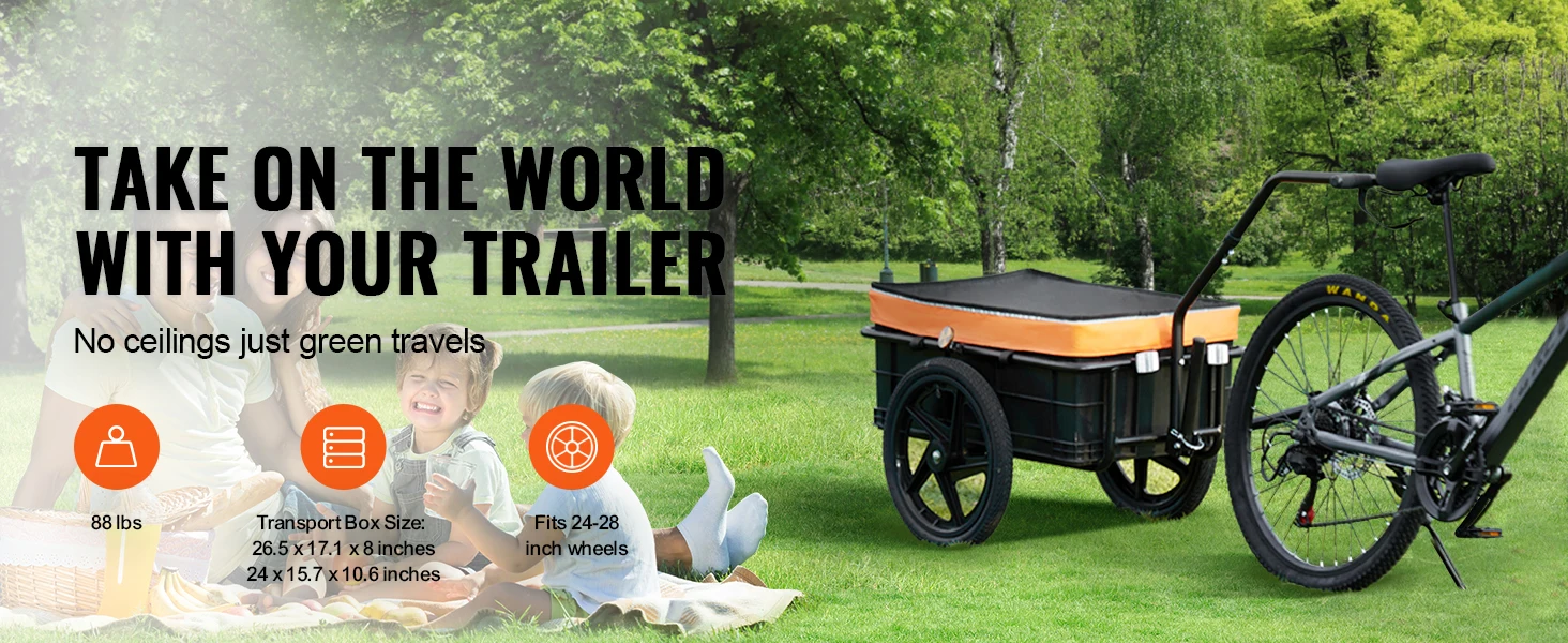 SucceBuy 88Lbs Bike Cargo Trailer Bicycle Wagon Cart Foldable Storage with 16" Wheels & Safe Reflectors Fits 24"-28" Bike Wheels
