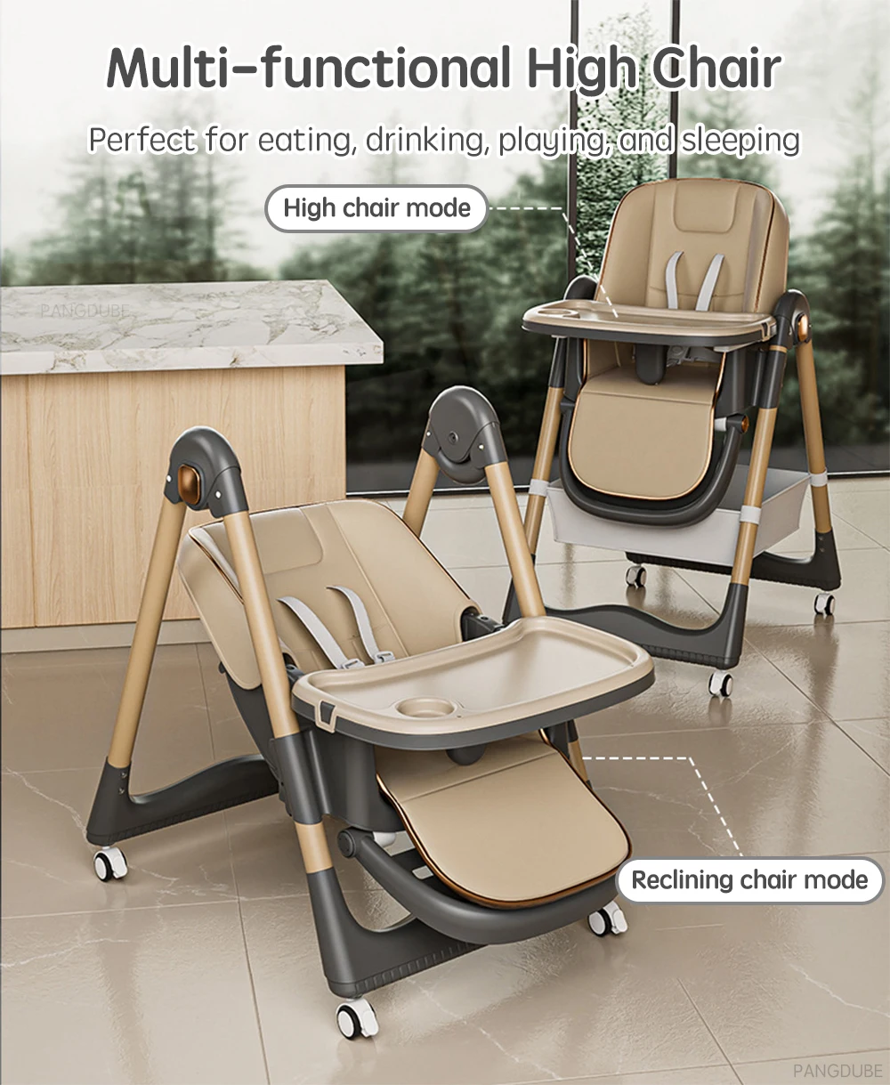 PANGDUBE Baby High Chair for Feeding Reclining, Folding and Lifting Baby Eating Chair with Wheels High Chair for Babies Seats