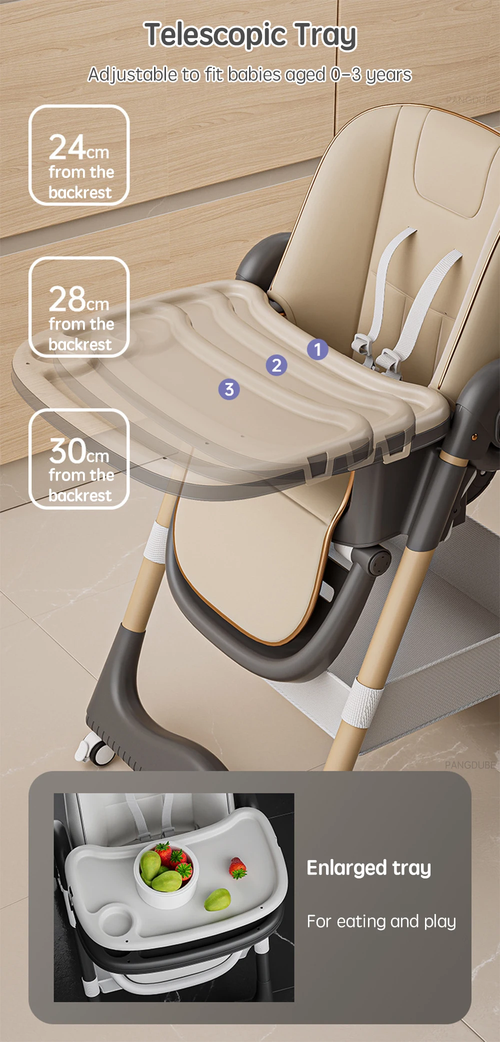 PANGDUBE Baby High Chair for Feeding Reclining, Folding and Lifting Baby Eating Chair with Wheels High Chair for Babies Seats