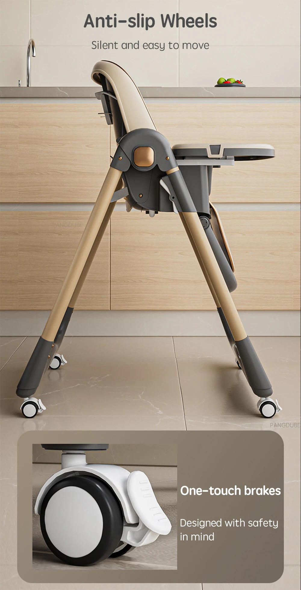 PANGDUBE Baby High Chair for Feeding Reclining, Folding and Lifting Baby Eating Chair with Wheels High Chair for Babies Seats
