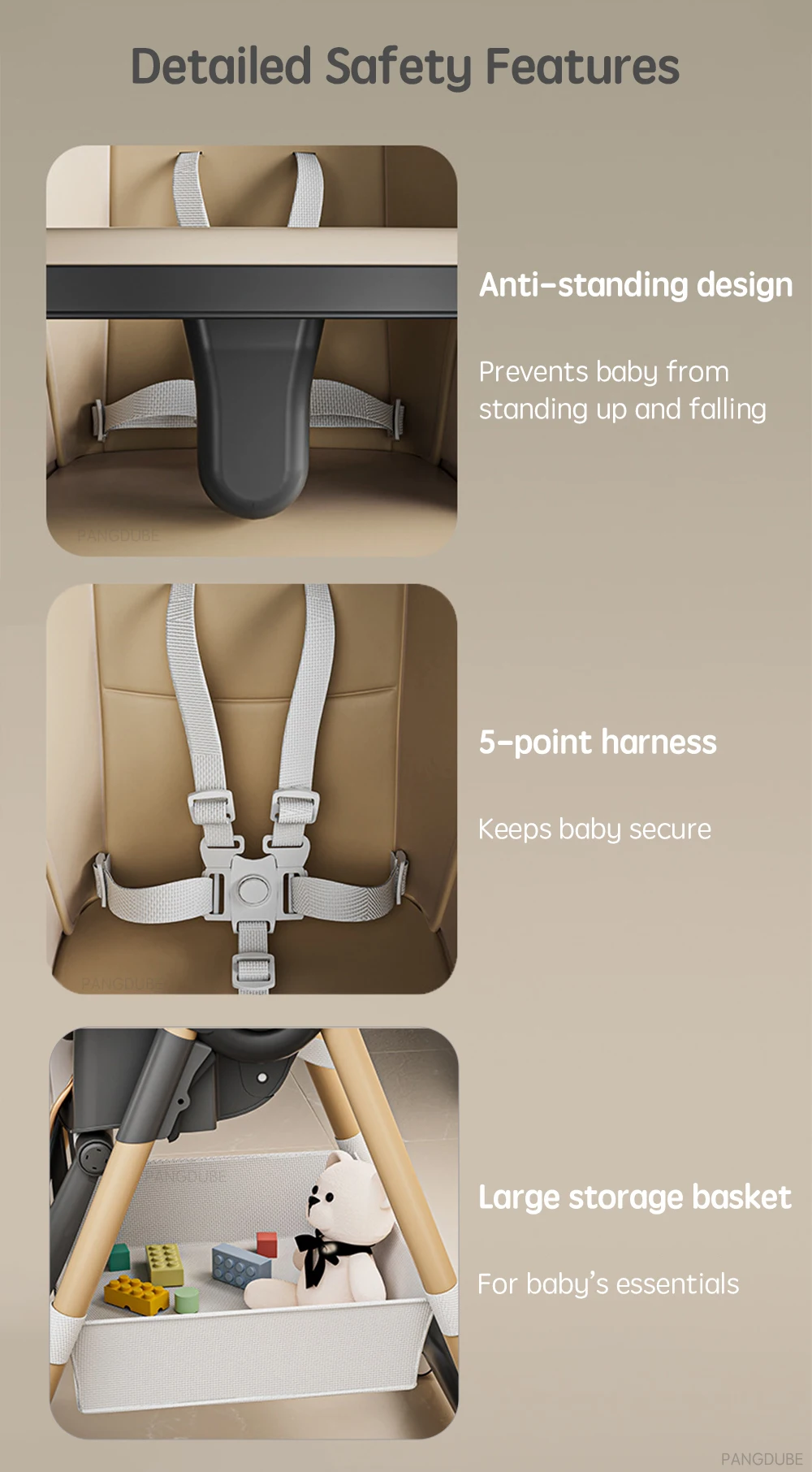 PANGDUBE Baby High Chair for Feeding Reclining, Folding and Lifting Baby Eating Chair with Wheels High Chair for Babies Seats